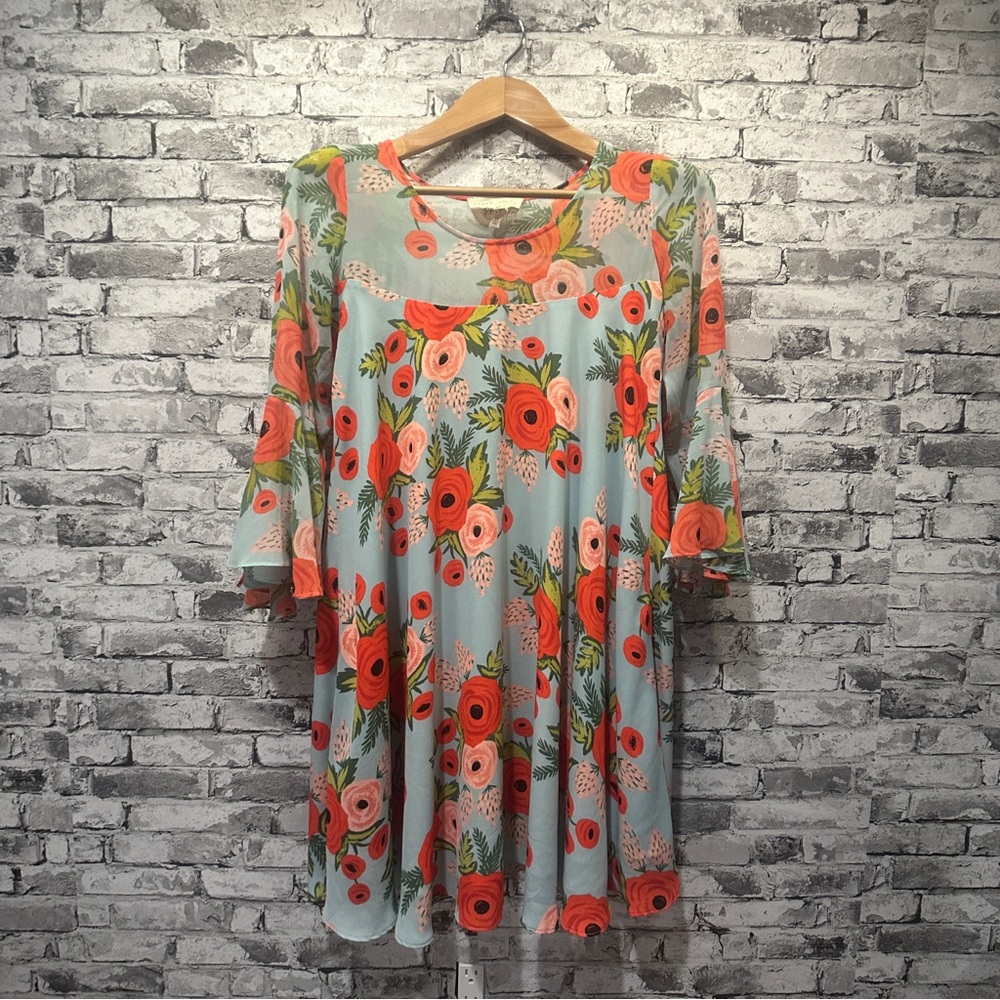 EUC Paper Crown Floral Midi Dress - Blue and Red Size XS